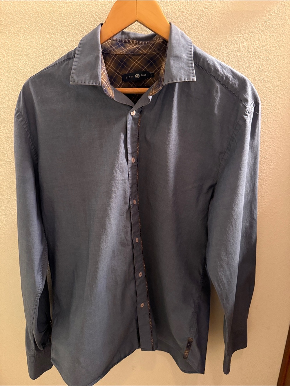 Stone Rose Men's Slate Blue Long-Sleeve Button-Down Shirt, Size 3, EUC